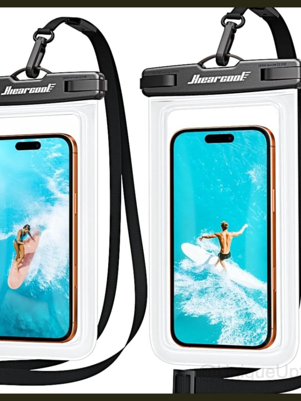 Hiearcool Waterproof Phone Pouch 2-Pack IPX8 Clear TPU Touchscreen Lanyard Case